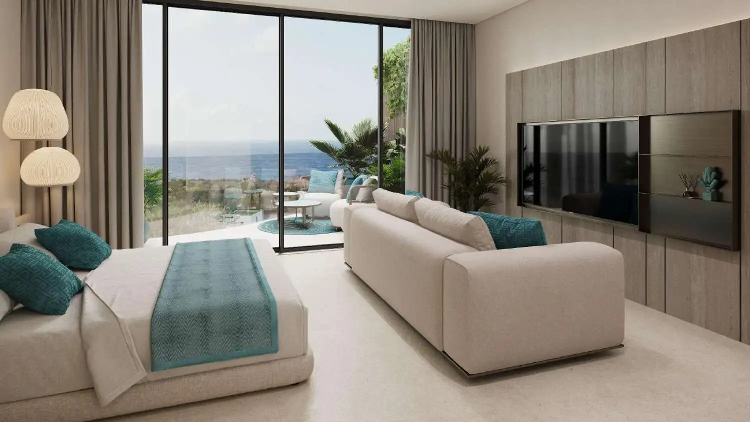 Bright living room with ocean view in Pandawa Dream Complex Bali.