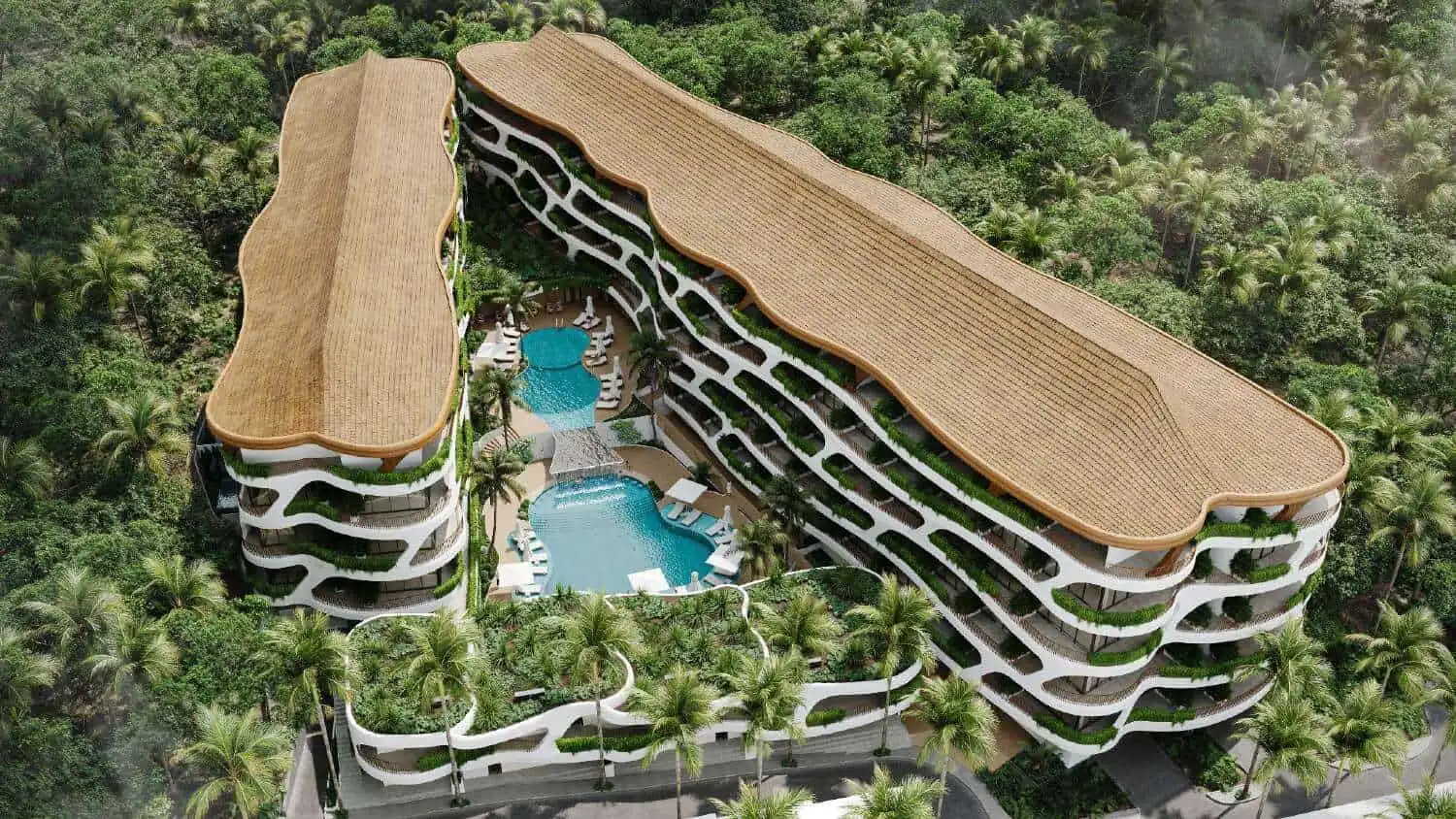 Stylish Bali apartment for sale with pool, surrounded by tropical gardens in Pandawa Dream Complex.