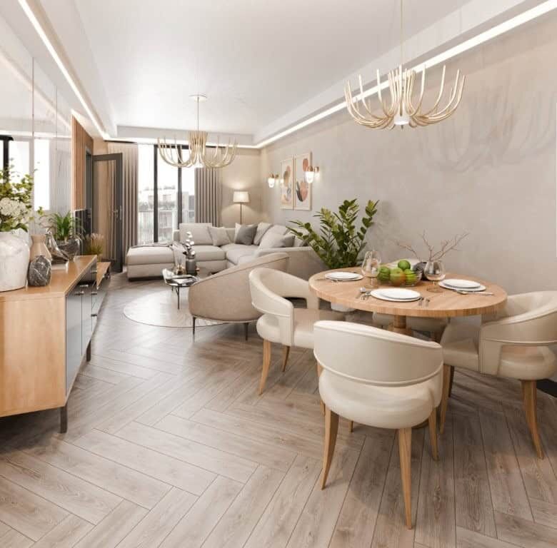Elegant interior of a spacious apartment in Palm City Residencies, Kotor.