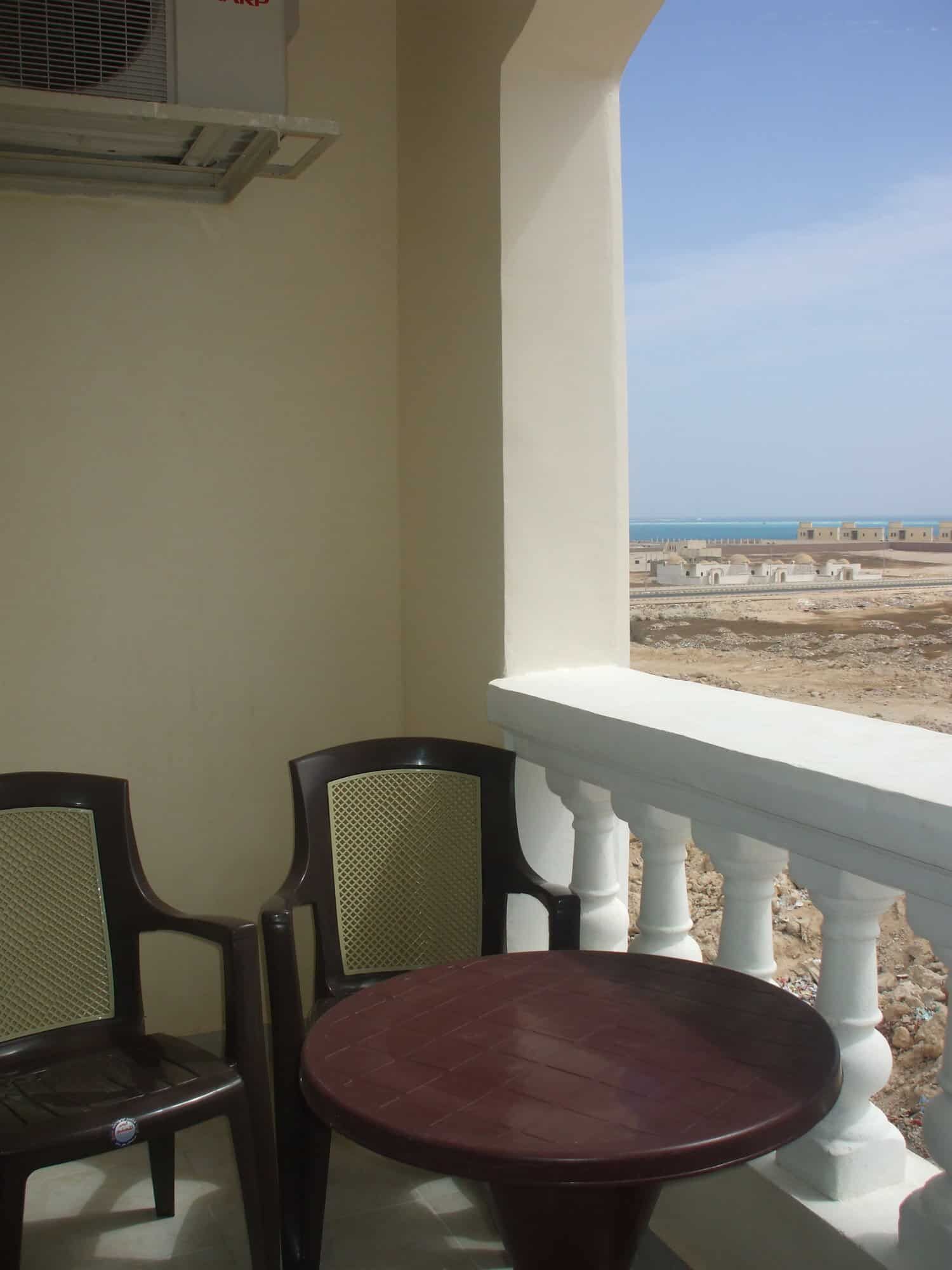 Luxury 1 Bed Apartment for Sale in Oasis 5 Hurghada Apartment balcony with sea view in Oasis 5 Hurghada.