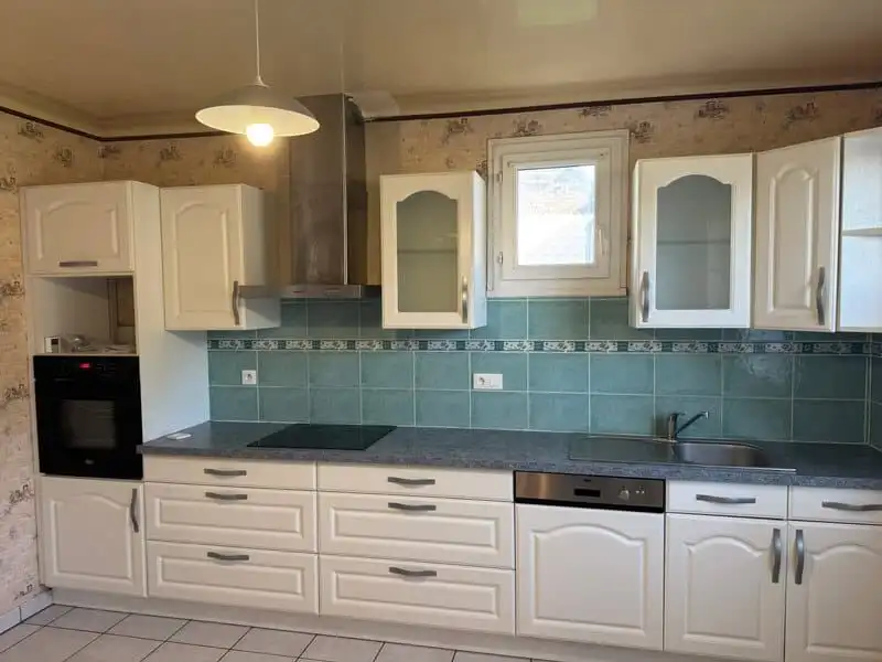 Modern kitchen in Bon Repos Sur Blavet Brittany, 2-bed house for sale.