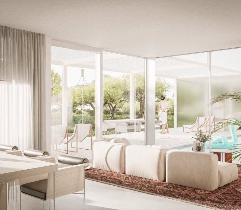 Villa with spacious living room and large glass windows in Skrinjari, Istria.