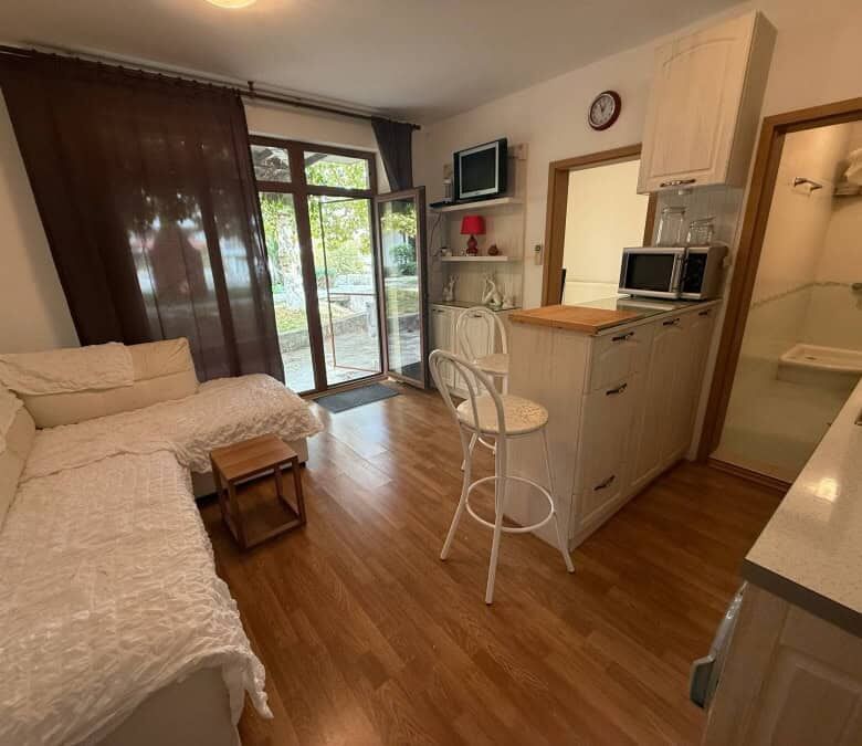 Furnished 1-bedroom apartment in Vineyards SPA Resort, near the sea, with modern amenities.