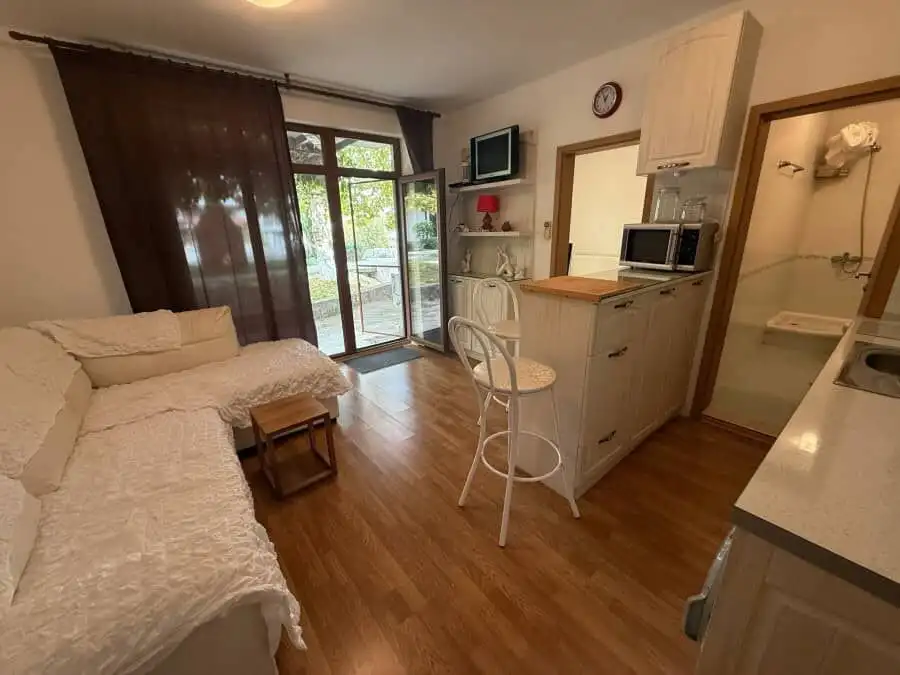 Furnished 1-bedroom apartment in Vineyards SPA Resort, near the sea, with modern amenities.