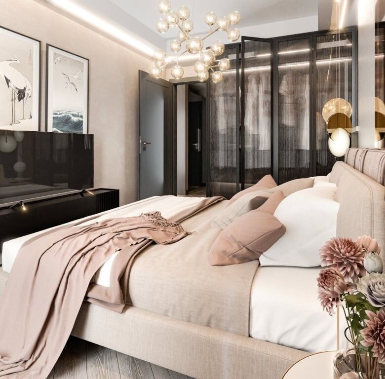 Elegant bedroom with contemporary decor in Palm City Residencies, Kotor. Bright, stylish, and perfec.