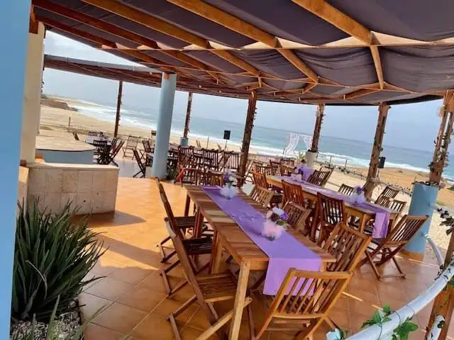 Beachside restaurant dining area in Ponta Preta Maio Cape, for sale.