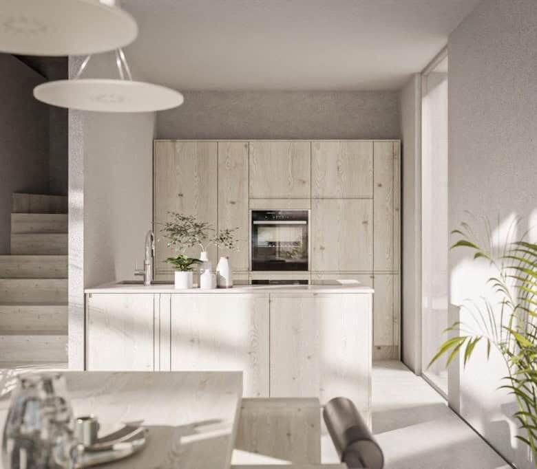 Modern white kitchen with sleek cabinetry and minimalist design in Skrinjari Istria.