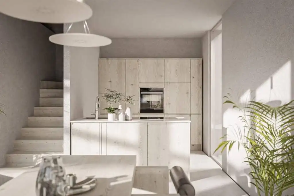 Modern white kitchen with sleek cabinetry and minimalist design in Skrinjari Istria.