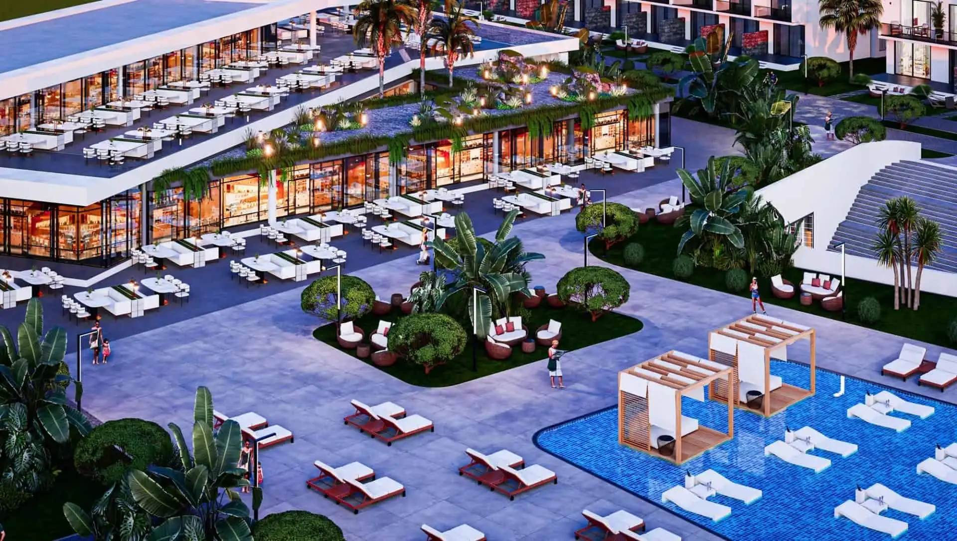 Elegant poolside view at Courtyard Platinum Bogaz Iskele North.