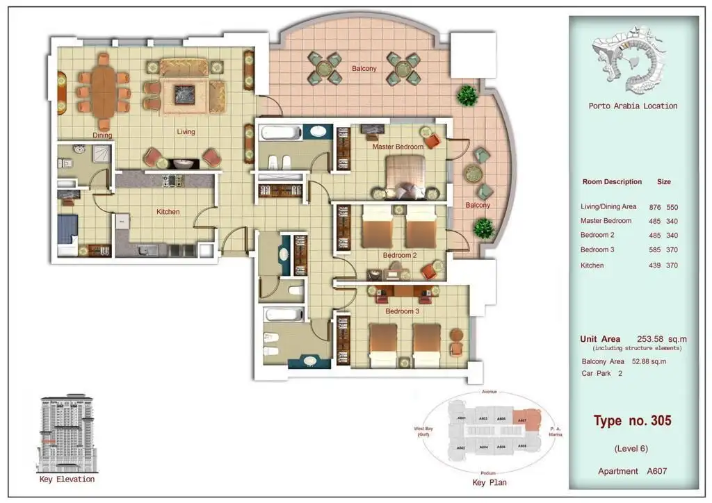 Spacious 3-bedroom apartment featuring large balconies and stunning marina and sea views in The Pear.