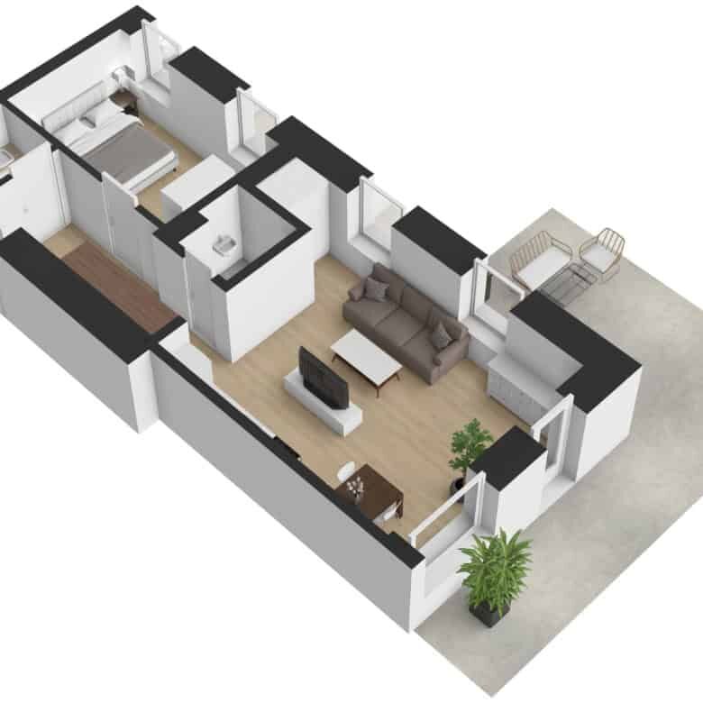 Modern luxury apartment with spacious living area and outdoor terrace in Rattendorf.