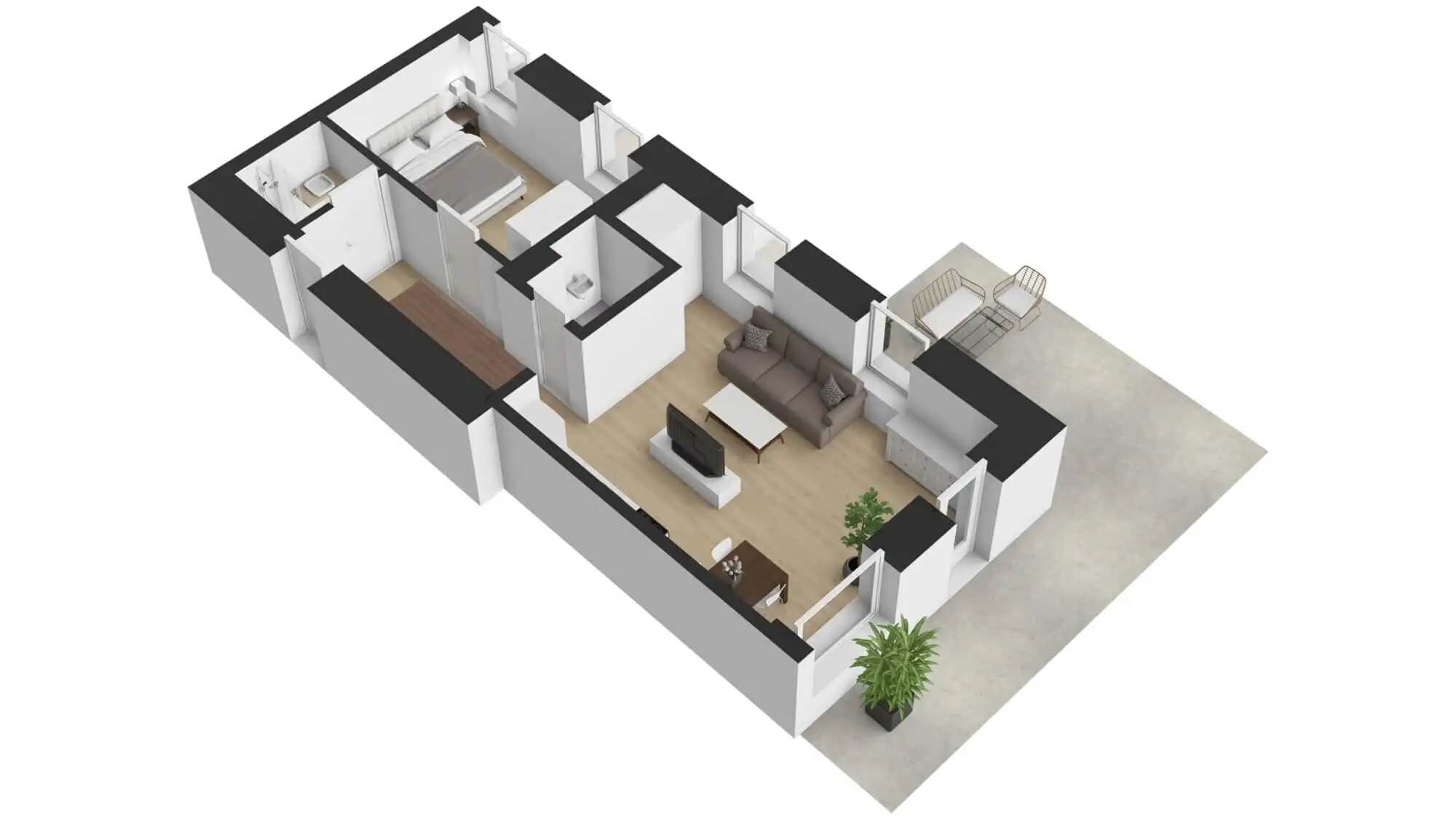 Modern luxury apartment with spacious living area and outdoor terrace in Rattendorf.