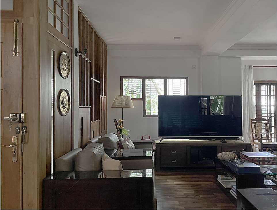 Elegant living room with modern furniture and wooden accents in Colombo, Sri Lanka.