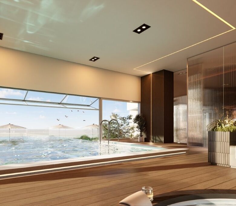 Modern luxury condos in Tijuana featuring a private pool and stylish interiors. Perfect for comforta.