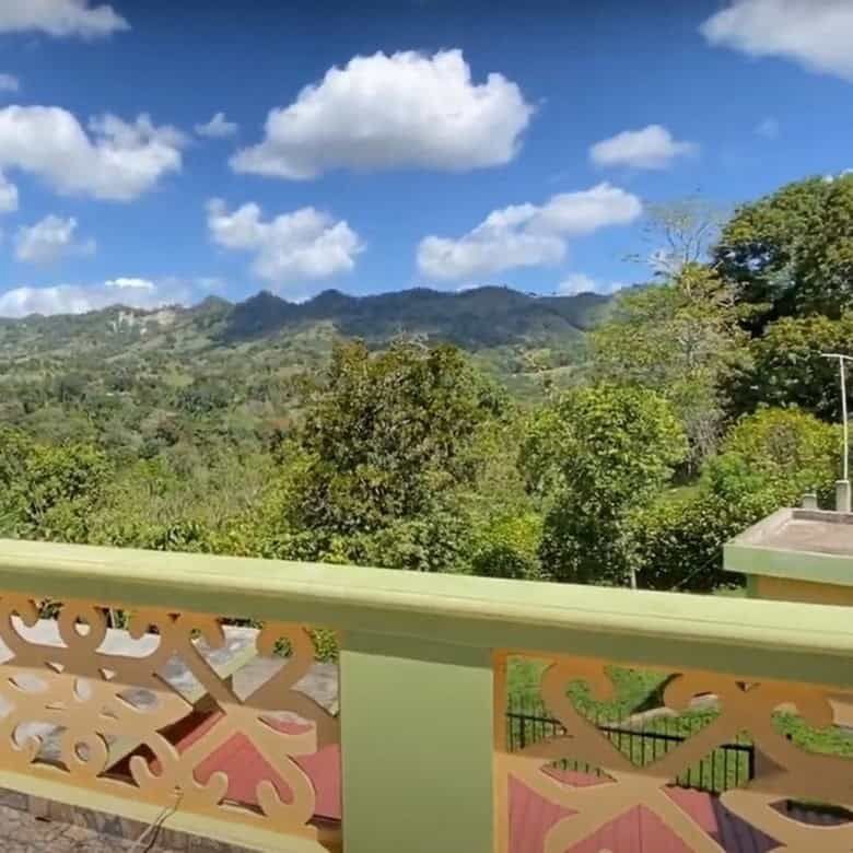 Scenic view from a balcony overlooking lush greenery and mountains in the Dominican Republic.