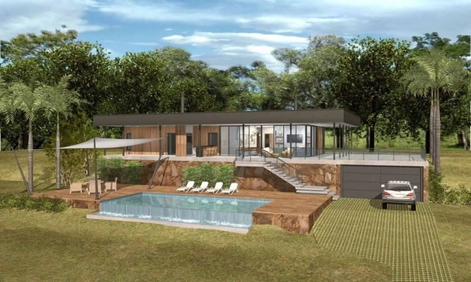 Elegant modern villa with outdoor pool and spacious terrace in Paraguay. Perfect for relaxing vacati.