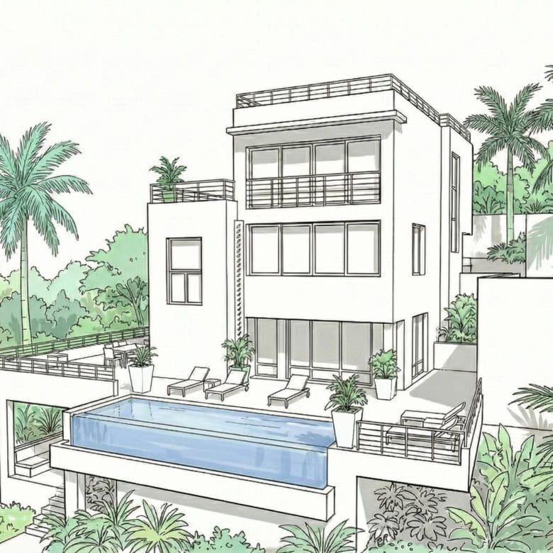 Luxury Sosua Hilltop Villa with infinity pool and tropical gardens.