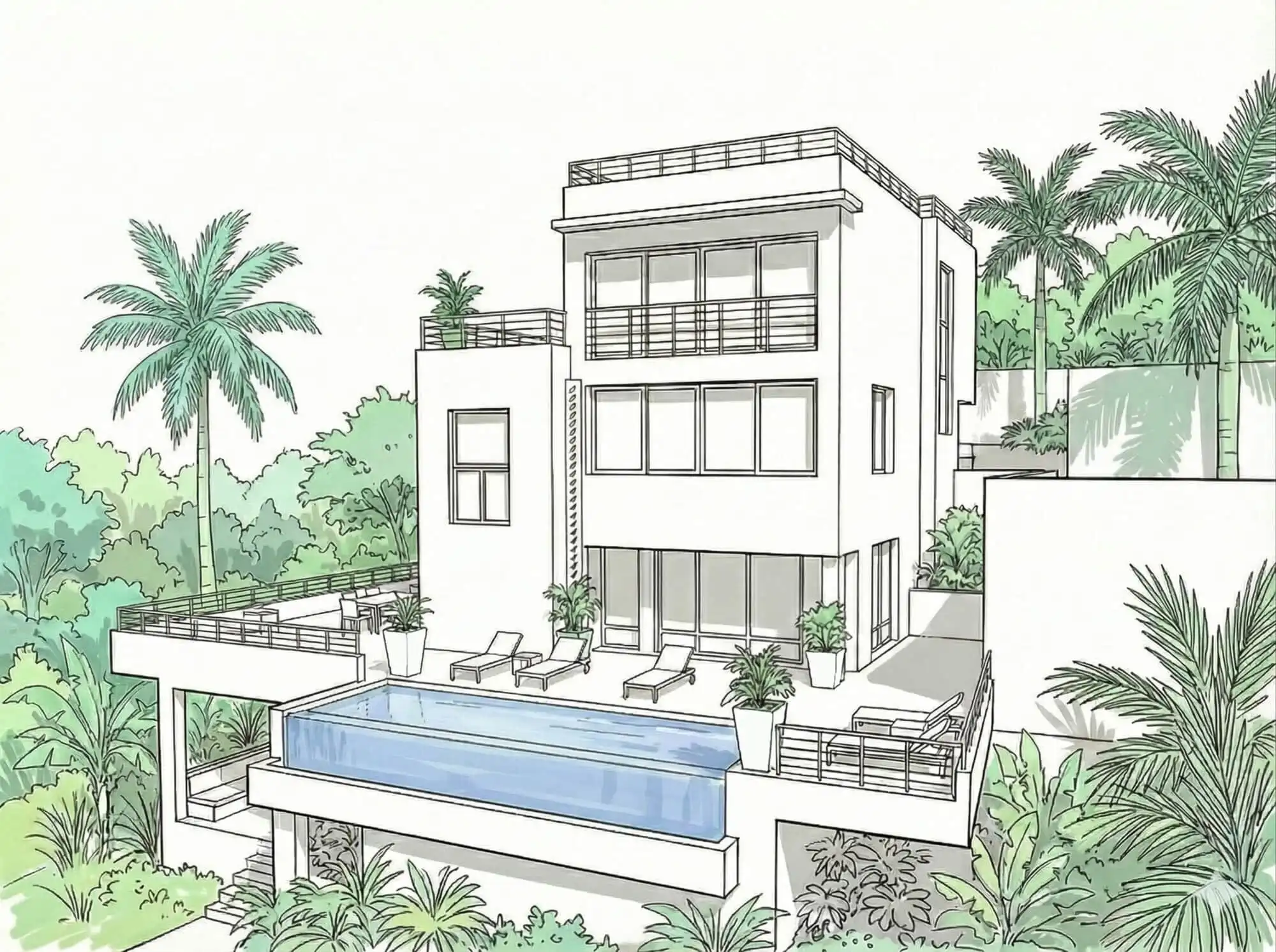 Luxury Sosua Hilltop Villa with infinity pool and tropical gardens.