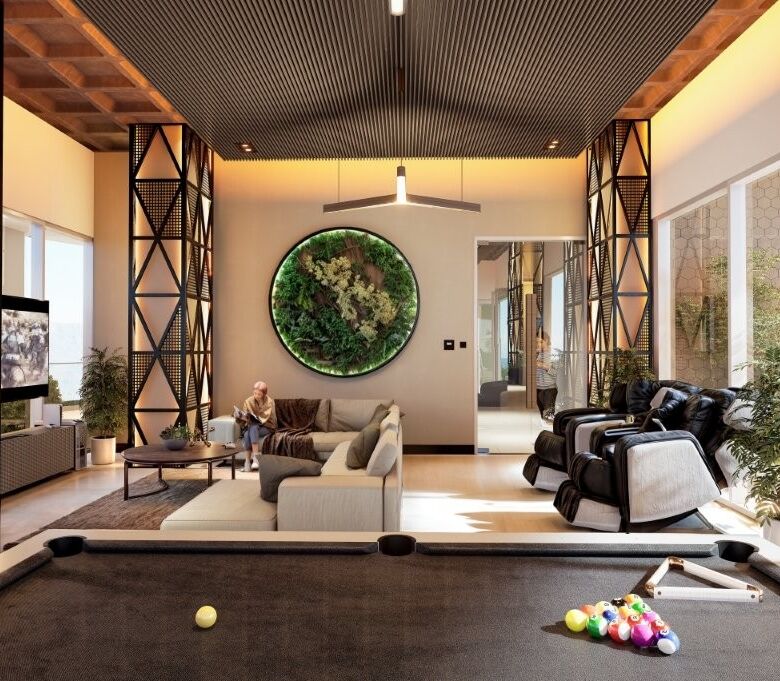Luxury condo living room with modern design and stylish furniture in Tijuana.