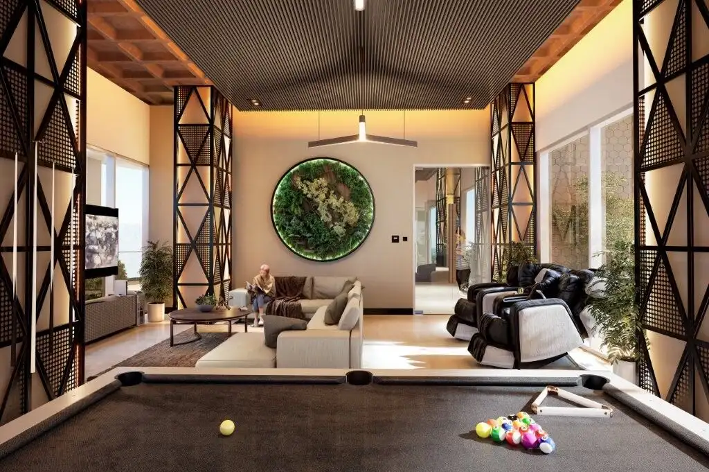 Luxury condo living room with modern design and stylish furniture in Tijuana.