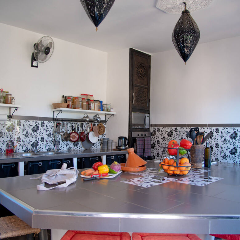 Modern kitchen at Kasbah Tiziri Hotel for sale in Imzough.