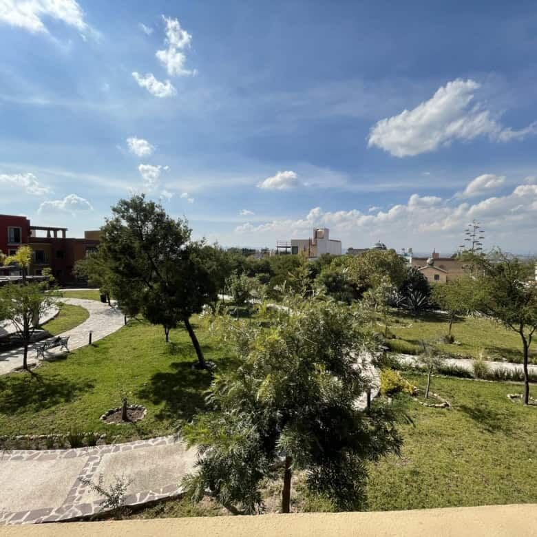Beautiful view of lush green gardens and trees at Santo Domingo home tour.