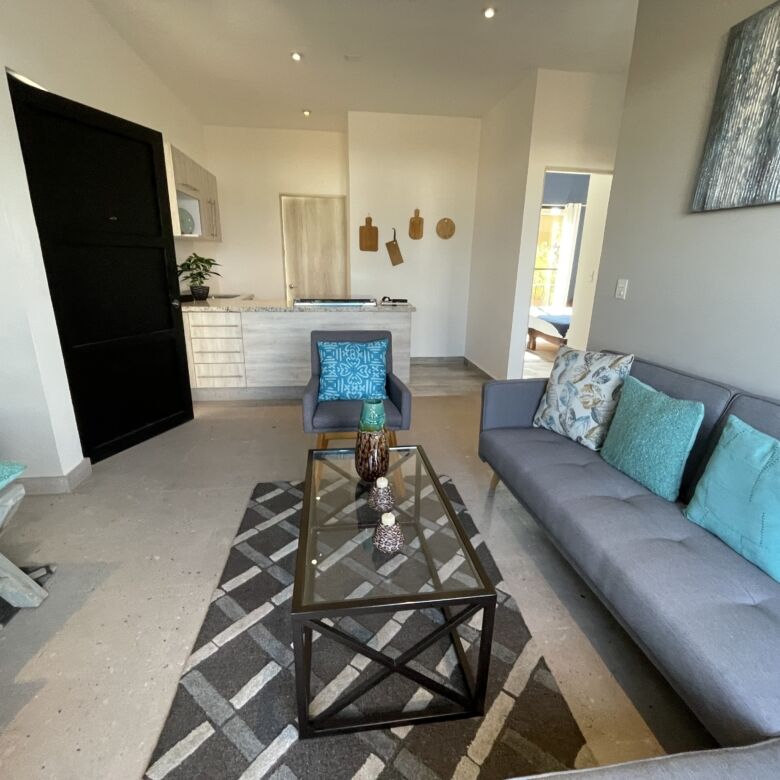 Interior view of a modern 2-bedroom apartment in La Serena Residencial, San Miguel de Allende.