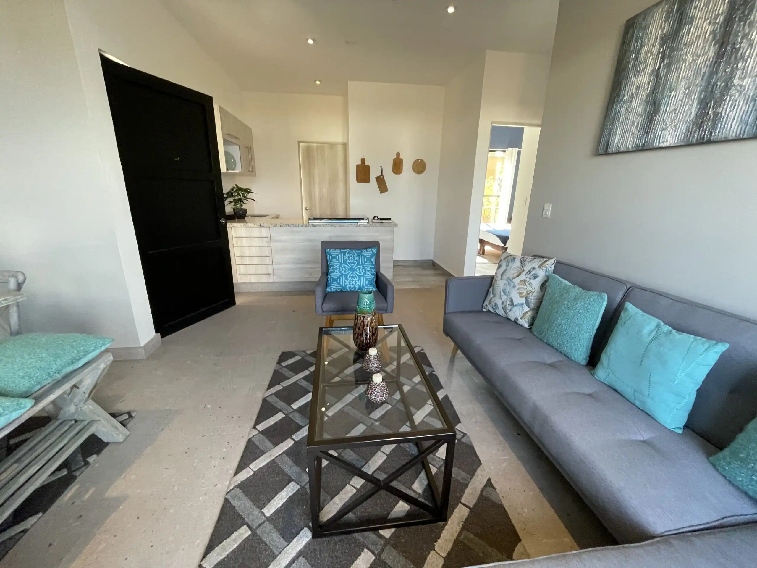 Interior view of a modern 2-bedroom apartment in La Serena Residencial, San Miguel de Allende.