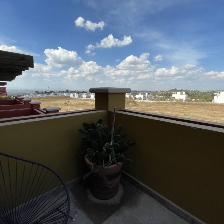 Balcony view from a modern 2-bedroom apartment in La Serena Residencial, San Miguel de Allende. Perf.