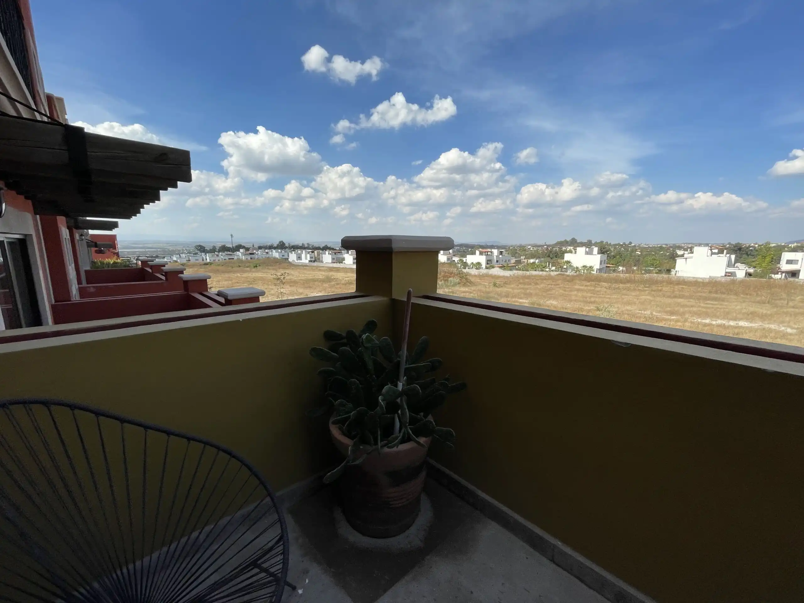 Balcony view from a modern 2-bedroom apartment in La Serena Residencial, San Miguel de Allende. Perf.
