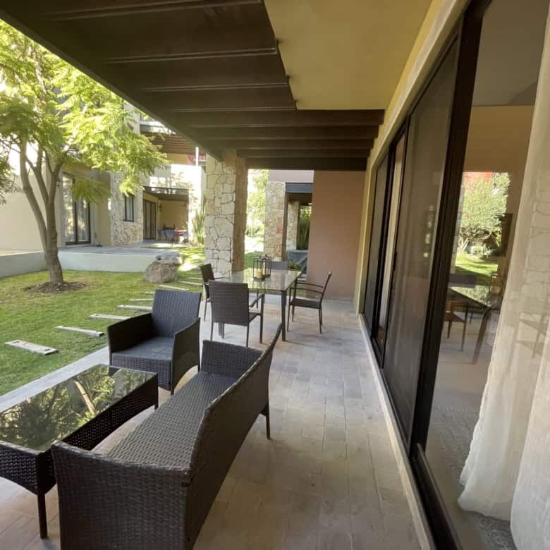 Elegant outdoor patio of a luxury 3-bedroom home in Punta del Cielo, San Miguel de Allende.