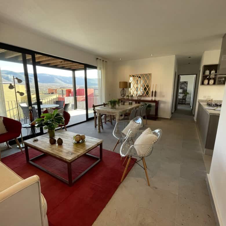 Spacious living room with panoramic views in Punta del Cielo, San Miguel de Allende.