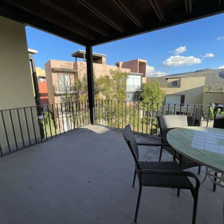 Penthouse balcony with city views in San Miguel de Allende.