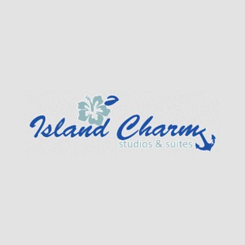 Island Charm Studios & Suites logo with hibiscus flower and anchor.