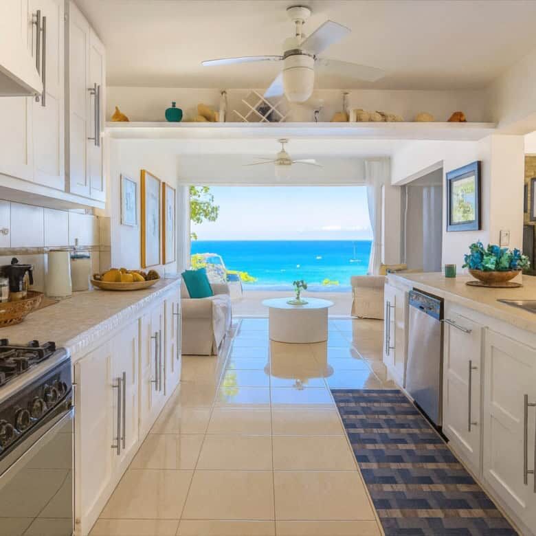 Ocean view kitchen in Sosua Hilltop Estate, Dominican Republic.