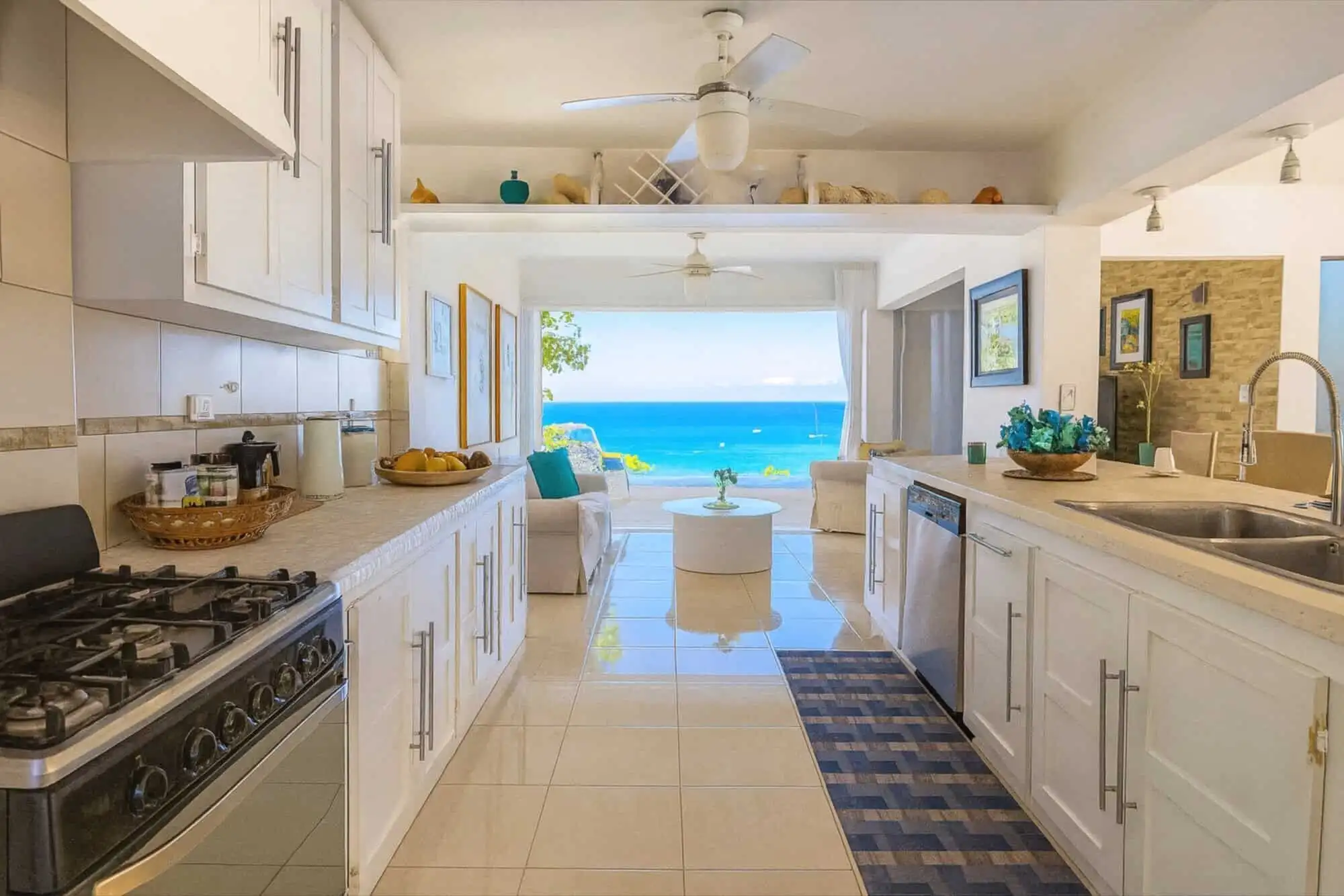 Ocean view kitchen in Sosua Hilltop Estate, Dominican Republic.