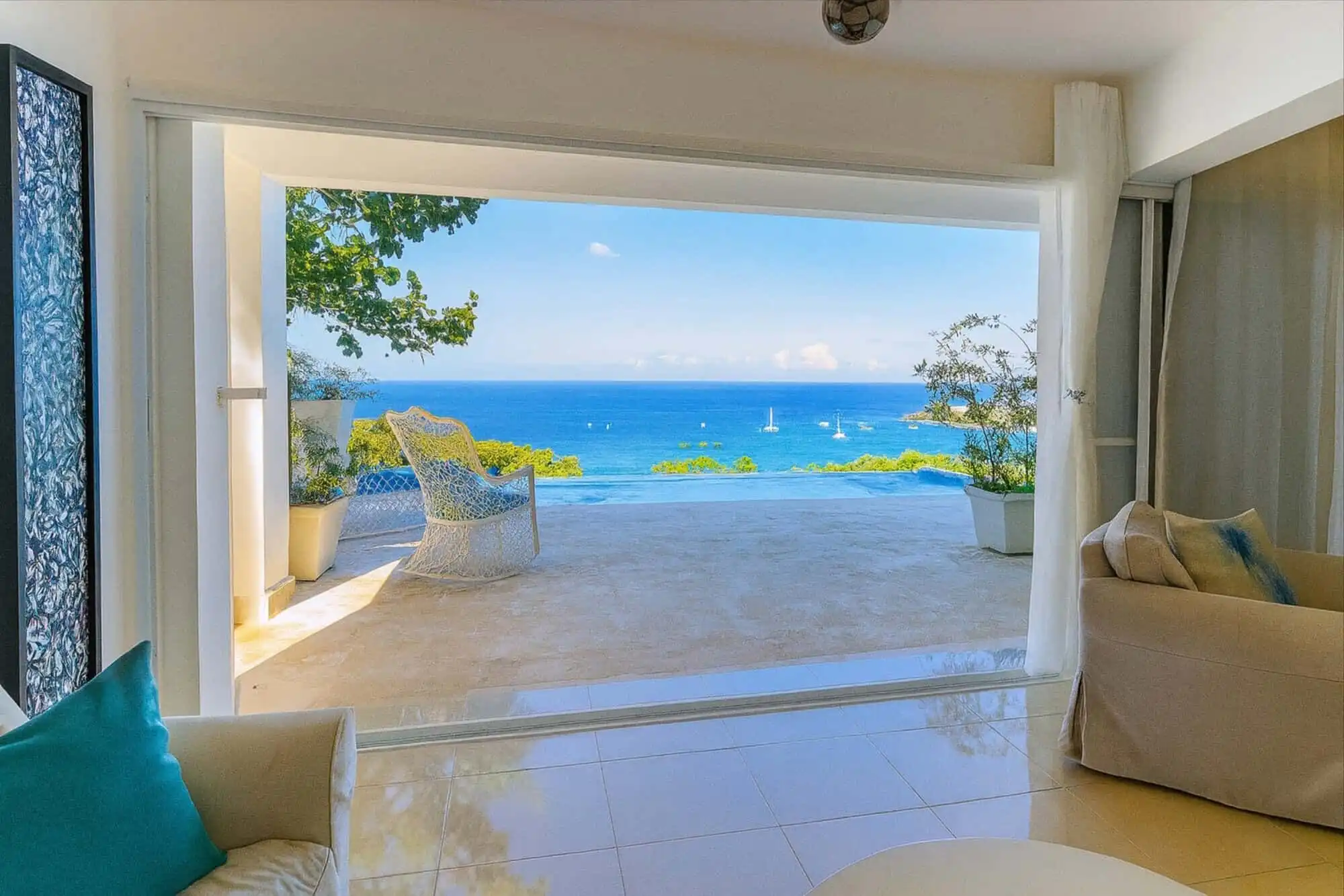 Ocean view from Sosua hilltop estate with terrace overlooking the Caribbean Sea.