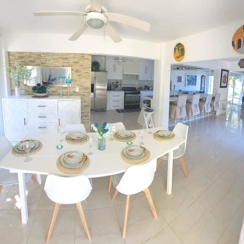 Bright, modern dining and living area in Sosua, Dominican Republic.