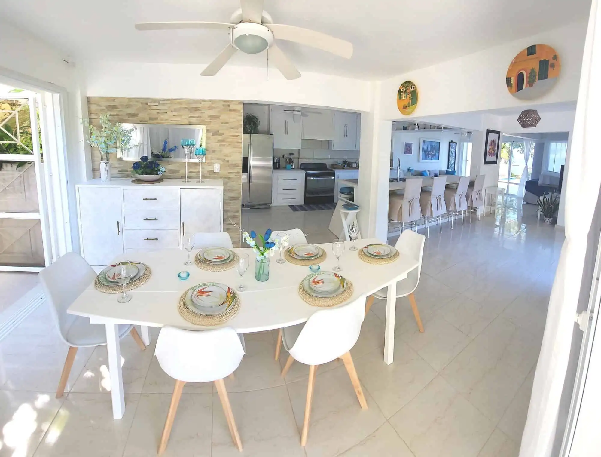 Bright, modern dining and living area in Sosua, Dominican Republic.