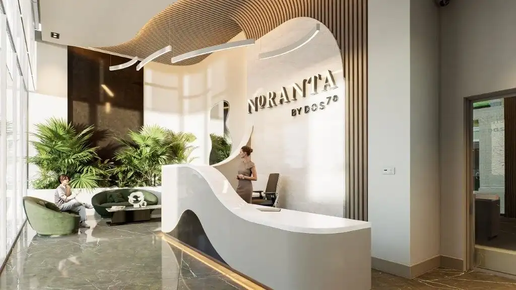 Modern luxury condo reception area in Tijuana with stylish design and welcoming atmosphere.