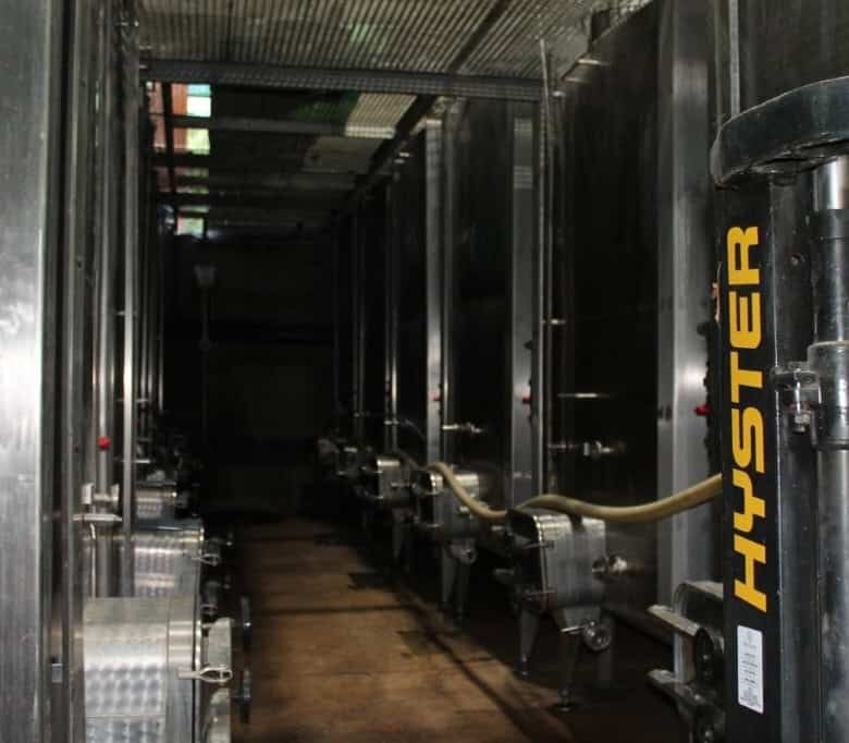 Wine cellar storage tanks at Mont du Toit Wine & Olive Estate in Wellington, Western Cape.