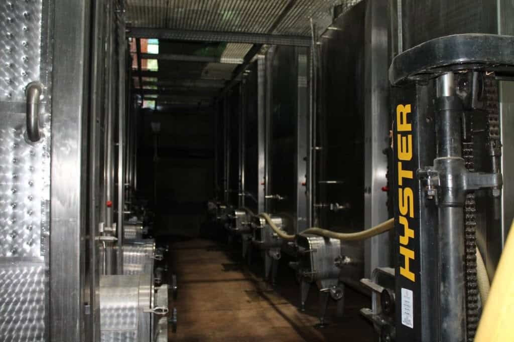 Wine cellar storage tanks at Mont du Toit Wine & Olive Estate in Wellington, Western Cape.