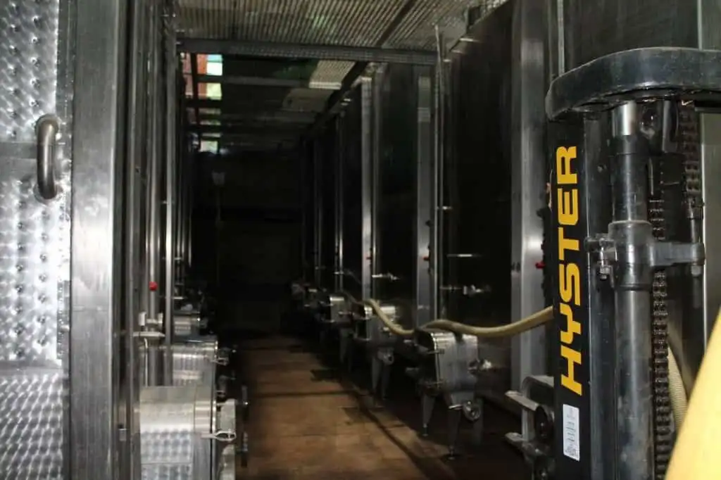 Wine cellar storage tanks at Mont du Toit Wine & Olive Estate in Wellington, Western Cape.