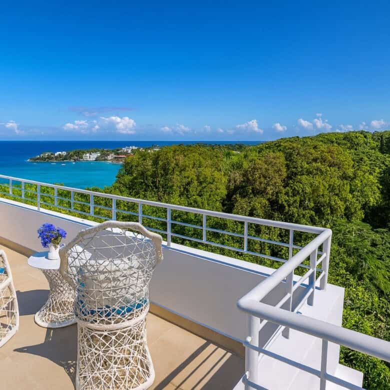 Beautiful ocean view from the Sosua hilltop estate balcony.