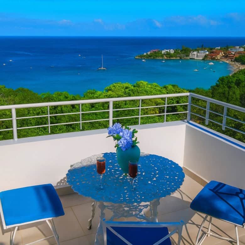 Beautiful ocean view from the Sosua hilltop estate balcony in the Dominican Republic.