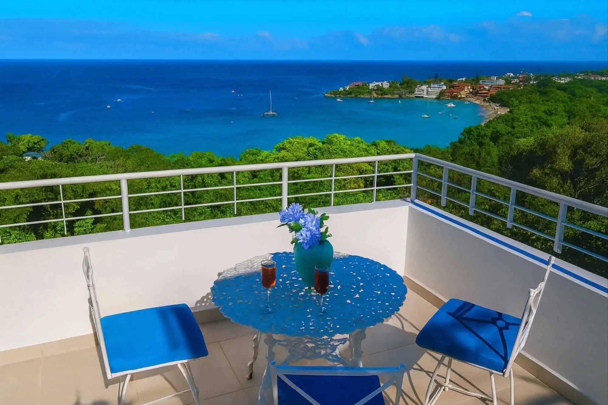Beautiful ocean view from the Sosua hilltop estate balcony in the Dominican Republic.