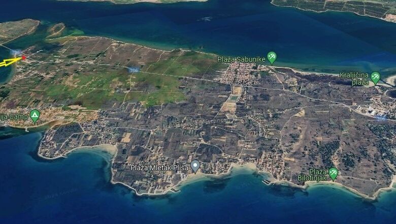 Beautiful aerial view of a prime land plot for sale in Privlaka Vir Zadar Croatia.
