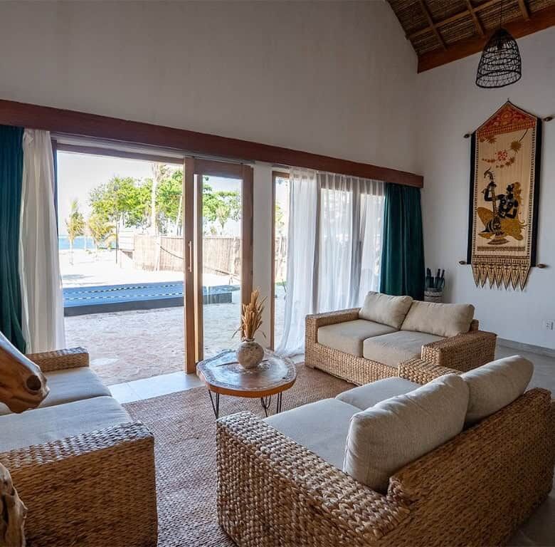 Luxury beachfront villa with spacious living area and ocean views in Sumba.