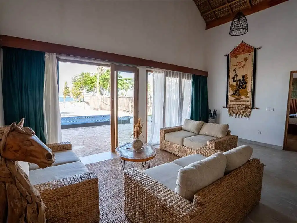 Luxury beachfront villa with spacious living area and ocean views in Sumba.