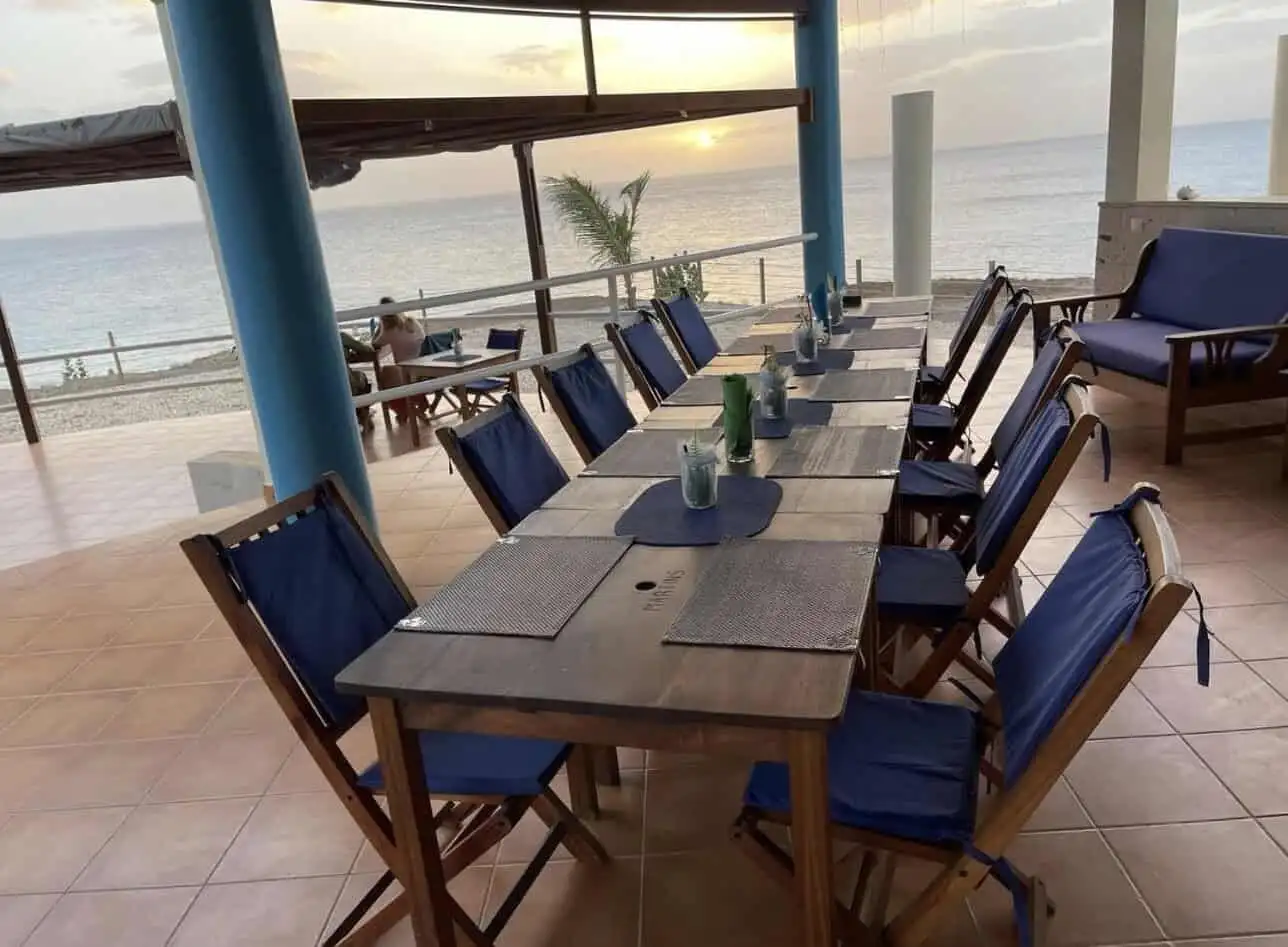 Restaurant dining area with ocean view in Maio Cape.